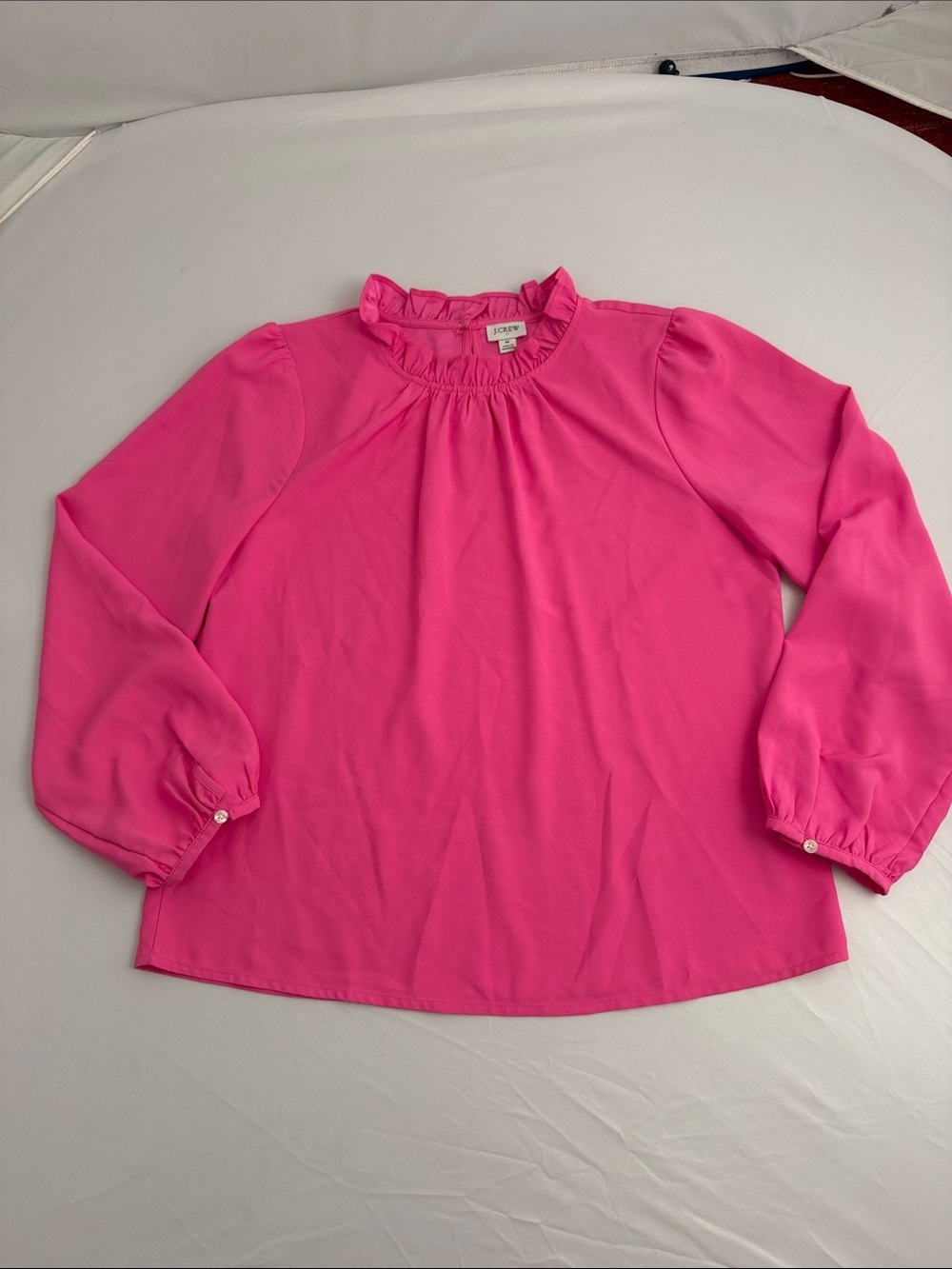 J. Crew neon tulip pink ruffle neck long sleeve high neck blouse - Picture 5 of 11